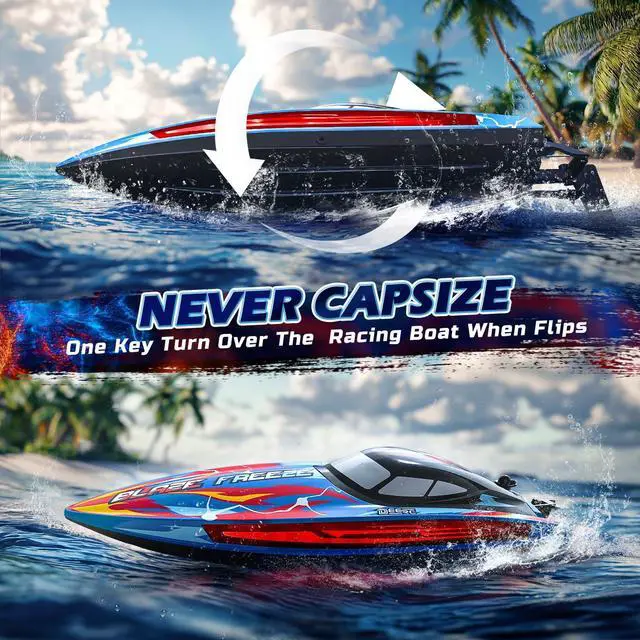 Alt view image 6 of 7 - DEERC Fast RC Boat for Pool & Lake, 20+MPH, 40+ Mins, 7 LED Light Modes, Self Righting Remote Control Racing Speed Boat for Kids, 2.4Ghz Summer Water Toy Gift