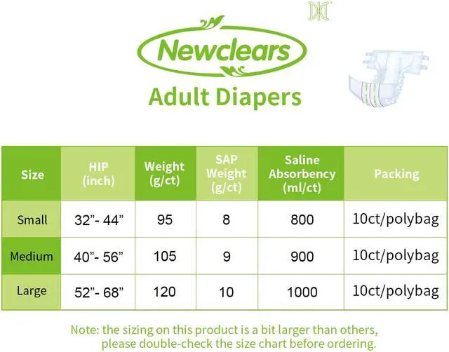 Alt view image 2 of 7 - Newclears Adult Diapers with Tabs for Incontinence Disability Postnatal Patient Bedridden Care, Disposable Cotton Comfort for Men and Women, S, 32''-44'', 40 Count