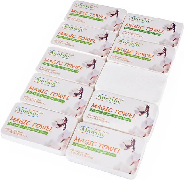 Main image of Aimisin Compressed Towels Disposable Thick Soft Durable Towels 100% Cotton for Home Bathroom Travel Camping, 11.8''x31.5'', 20 Pcs