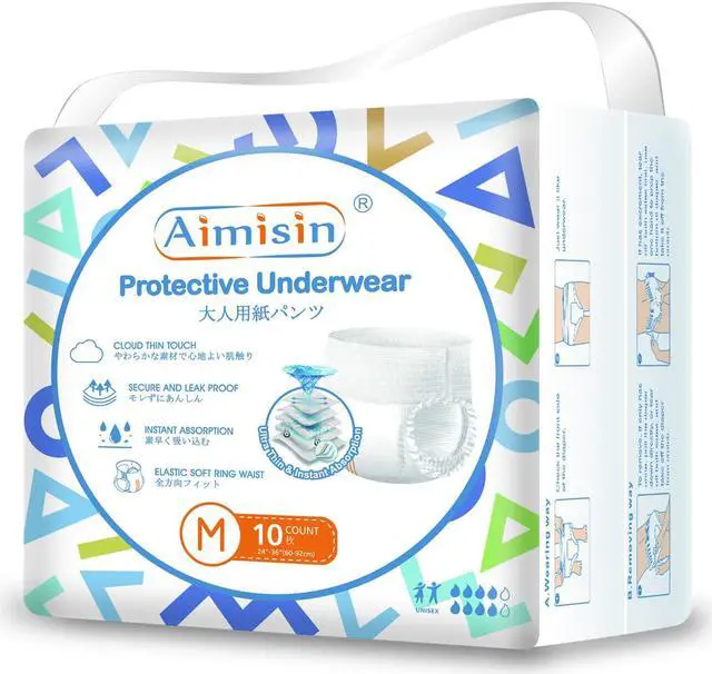 Main image of Aimisin Premium Incontinent Underwear for Men Women, Absorbent  Integrated Core, M, 20ct