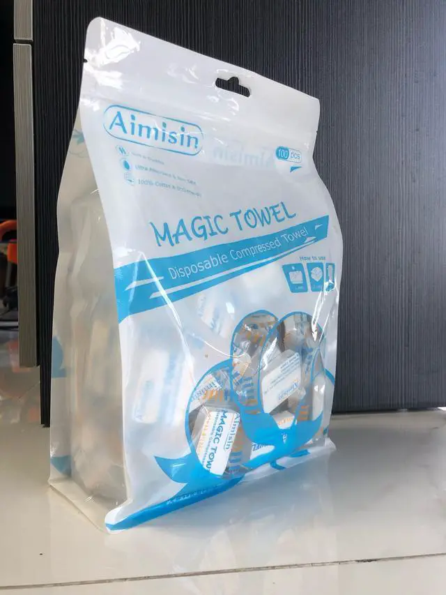 Alt view image 2 of 6 - Aimisin Compressed Towels Disposable Soft Durable Towels 100% Cotton for Home Bathroom Travel Camping, 9.4''x11.8'', 1 Pack, 100 Pcs