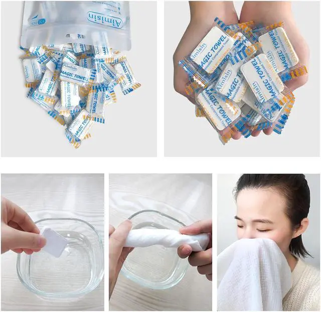 Alt view image 6 of 6 - Aimisin Compressed Towels Disposable Soft Durable Towels 100% Cotton for Home Bathroom Travel Camping, 9.4''x11.8'', 1 Pack, 100 Pcs