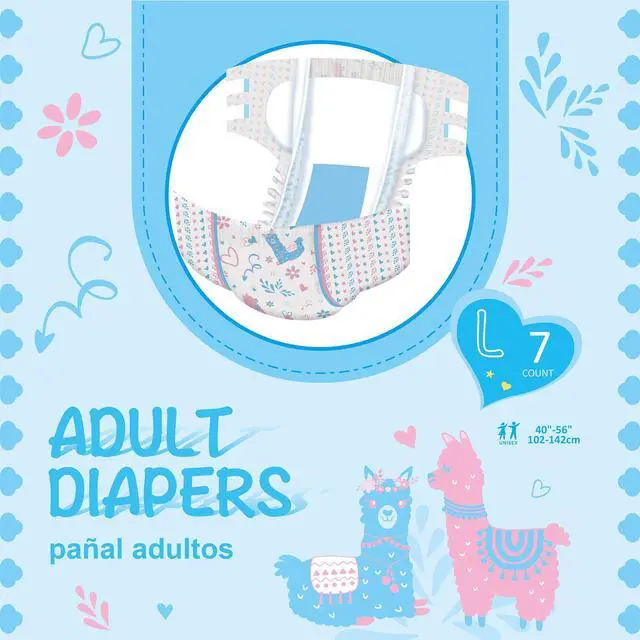 Alt view image 3 of 5 - Aimisin Adult Diaper for Men Women, 7pcs Colorful Print Diapers Heavy Absorbency Mr. and Mrs. Alpaca, Large