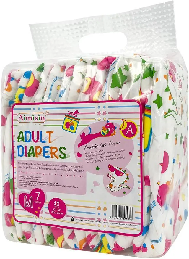 Alt view image 6 of 7 - Aimisin Adult Diaper for Men Women, 7pcs Colorful Unique Print Adult Diapers kitten Mimi and dinosaur Didi, Medium