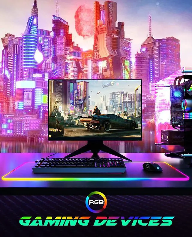 Alt view image 6 of 7 - RGB Gaming Mouse Pad, ReeGee Large Extended Soft Led Mouse Pad with 14 Lighting Modes 2 Brightness Levels, Computer Keyboard Mousepads Mat 800 x 300mm / 31.5×11.8 inches