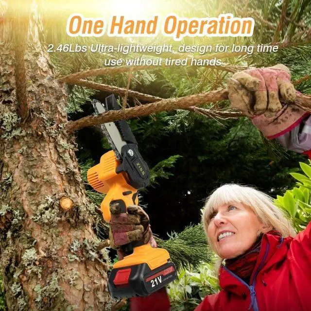 Alt view image 5 of 6 - Cordless Mini Chainsaw Electric Chain Saw 21V 4" 550W Wood Cutter Cutting Tool