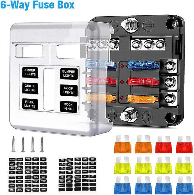 Alt view image 2 of 6 - 6 Way Car Boot Power Distribution 12-24V Blade Fuse Holder Box Block Panel Board