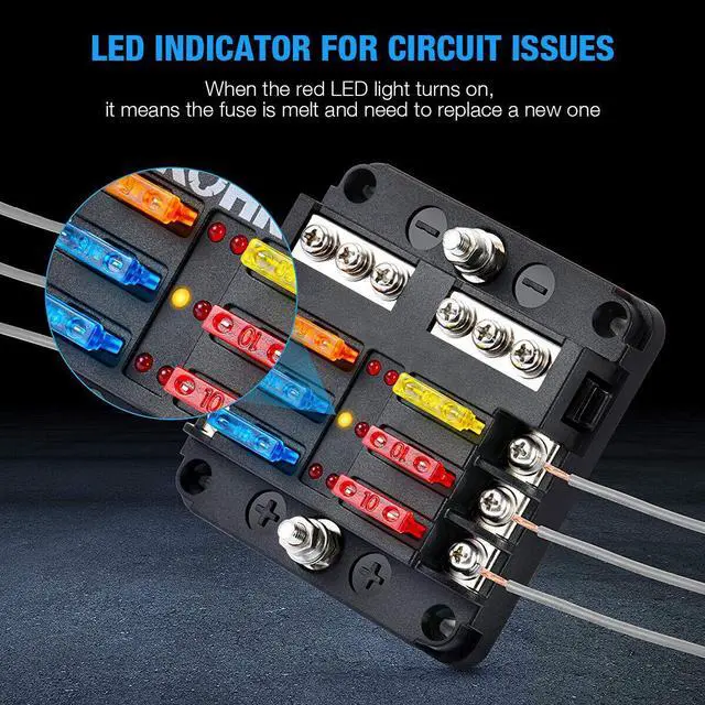 Alt view image 3 of 6 - 6 Way Car Boot Power Distribution 12-24V Blade Fuse Holder Box Block Panel Board