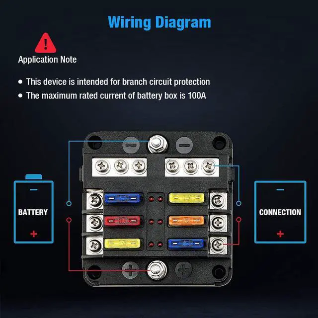 Alt view image 4 of 6 - 6 Way Car Boot Power Distribution 12-24V Blade Fuse Holder Box Block Panel Board