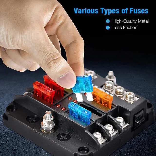 Alt view image 6 of 6 - 6 Way Car Boot Power Distribution 12-24V Blade Fuse Holder Box Block Panel Board