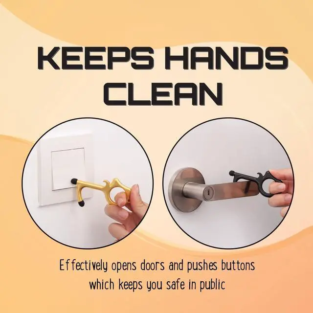 Alt view image 4 of 6 - 2-Pack Door Opener, Touchless Clean Key with Retractable Keychain Gold/ Black