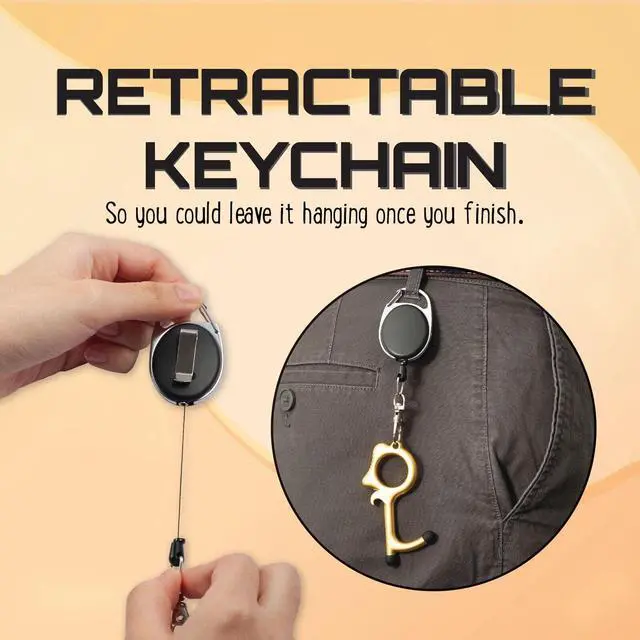 Alt view image 5 of 6 - 2-Pack Door Opener, Touchless Clean Key with Retractable Keychain Gold/ Black