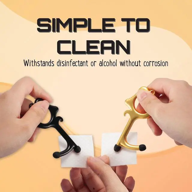 Alt view image 6 of 6 - 2-Pack Door Opener, Touchless Clean Key with Retractable Keychain Gold/ Black