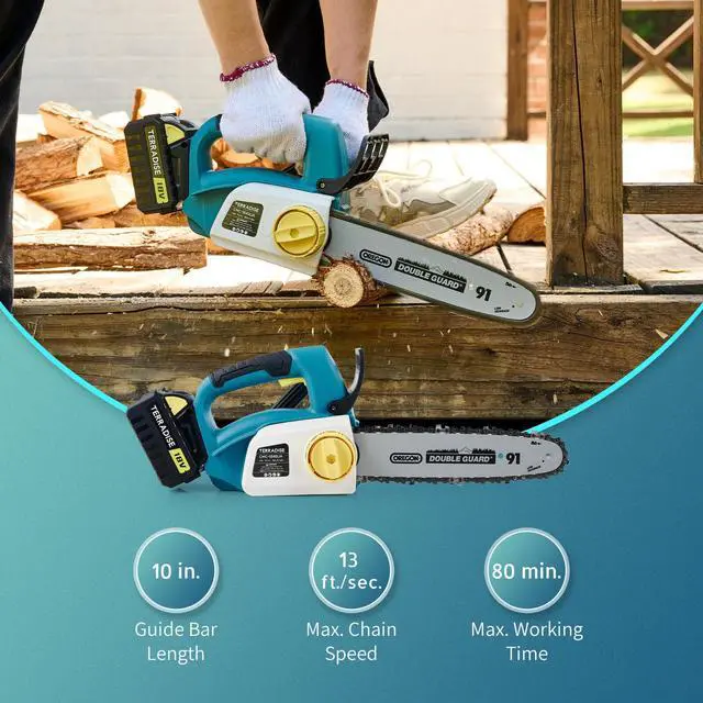 Alt view image 2 of 6 - Electric Chainsaw 10in Cordless Chainsaw for Gardening Woodwork Hedge Trimming