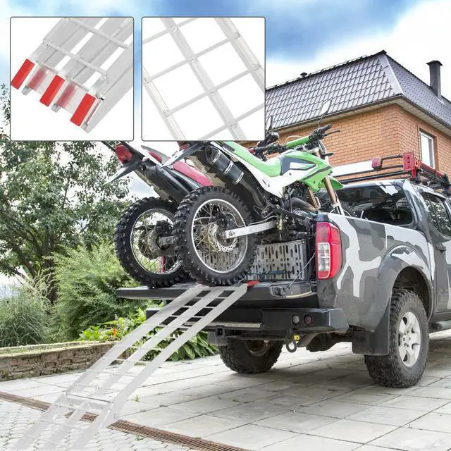 Alt view image 5 of 6 - Single 7.5ft Motorcycle Loading Ramp Aluminum Folding Truck Trailer 750lbs Rated