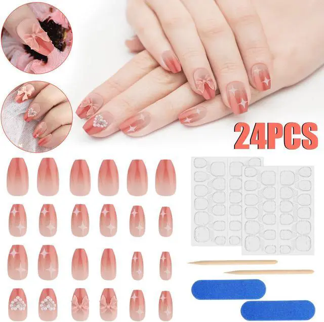 Main image of 24X Extra Long Coffin False Nails Full Cover Press On Fake Fashion Nail Art Tool