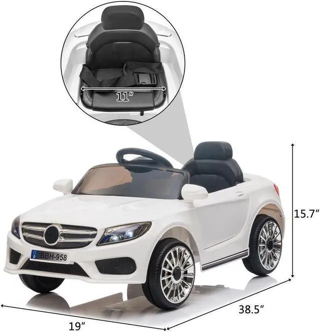 Alt view image 3 of 7 - White 12V Kids Ride On Car Electric Car W/ USB MP3 Player LED Lights Remote