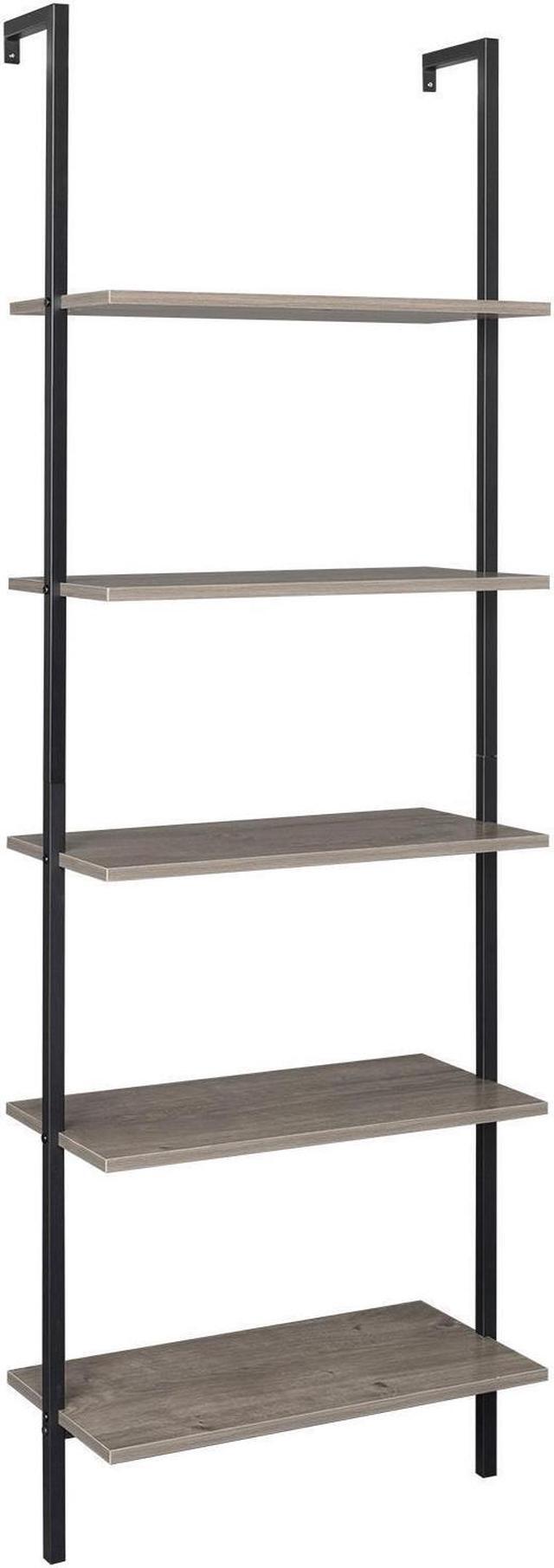 Alt view image 2 of 7 - Wall Mountable Ladder Open Shelving 5 Tiers Bookcase Unit Organizer Holders