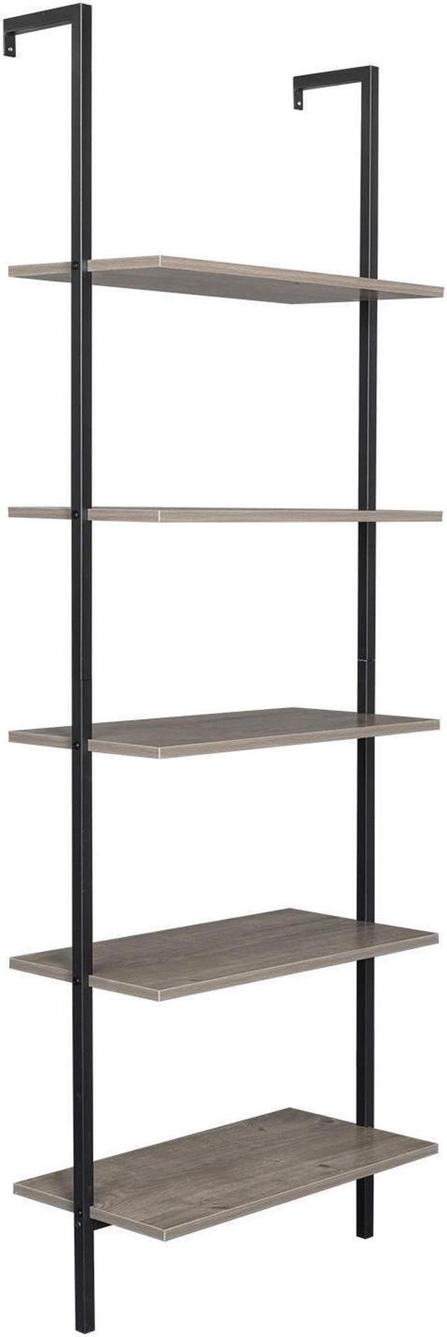 Alt view image 4 of 7 - Wall Mountable Ladder Open Shelving 5 Tiers Bookcase Unit Organizer Holders