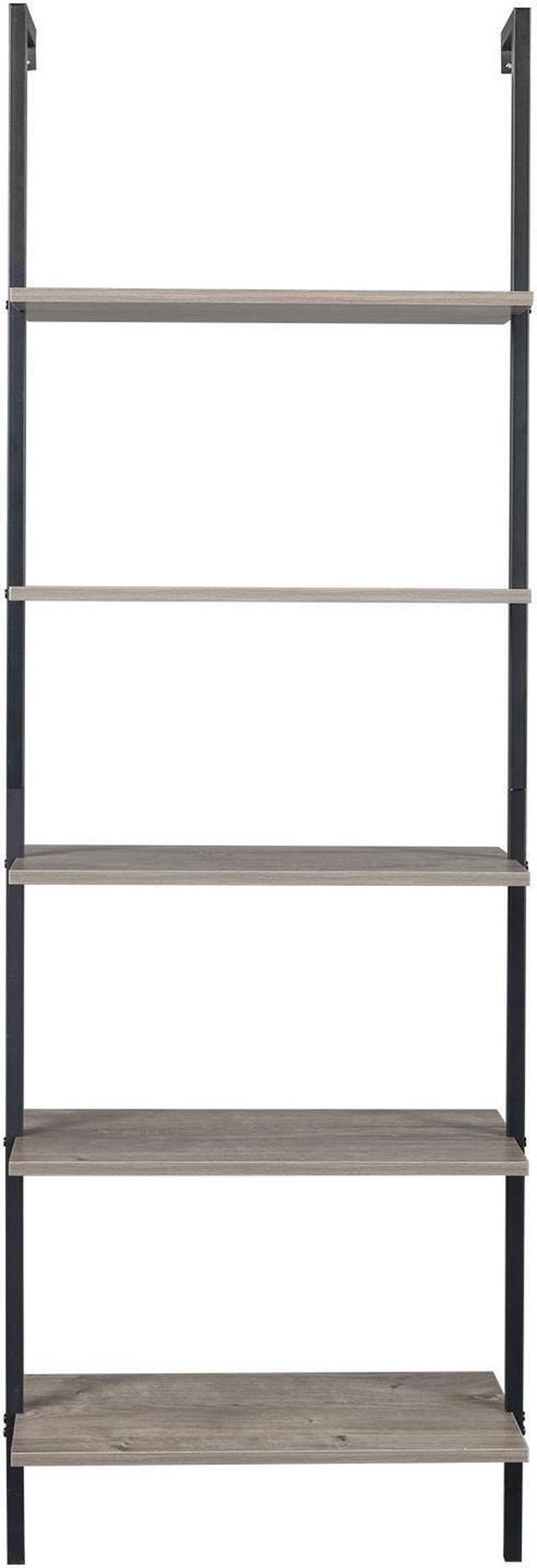 Alt view image 6 of 7 - Wall Mountable Ladder Open Shelving 5 Tiers Bookcase Unit Organizer Holders