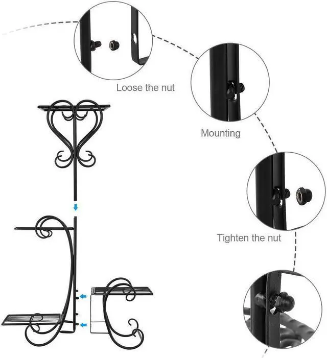 Alt view image 5 of 6 - Iron Metal Plant Stand Holds 4 Flower Pot Rack Indoor Outdoor Black USA