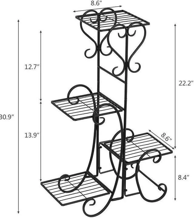 Alt view image 6 of 6 - Iron Metal Plant Stand Holds 4 Flower Pot Rack Indoor Outdoor Black USA