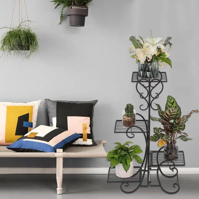 Alt view image 4 of 6 - Iron Metal Plant Stand Holds 4 Flower Pot Rack Indoor Outdoor Black USA