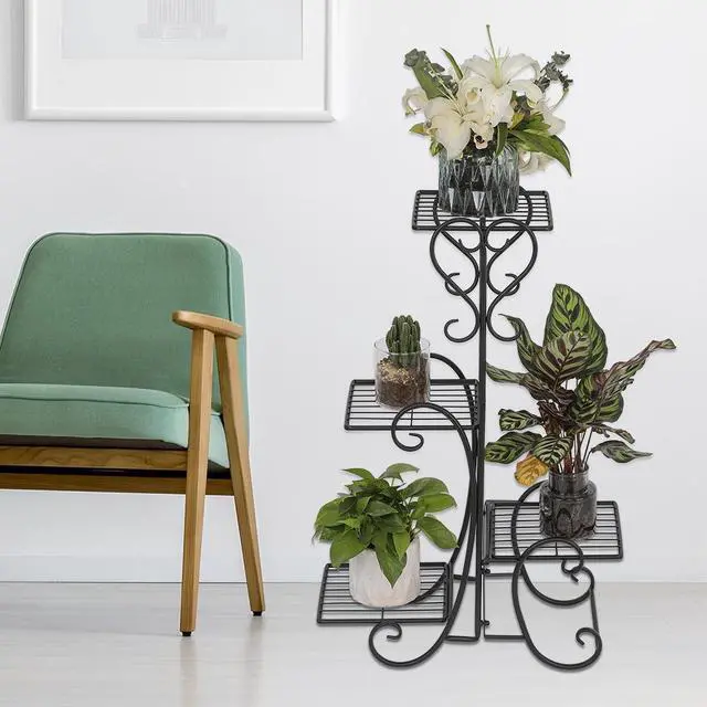 Alt view image 3 of 6 - Iron Metal Plant Stand Holds 4 Flower Pot Rack Indoor Outdoor Black USA