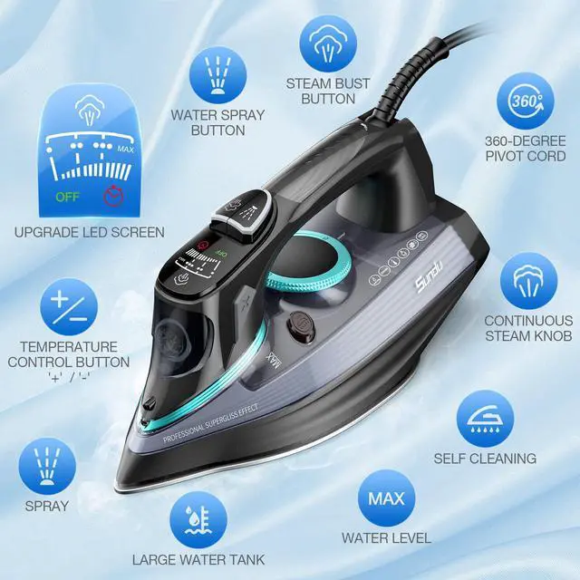 Alt view image 2 of 6 - Portable 1700-Watt Steam Iron Professional Grade w/ Digital LED Screen SelfClean