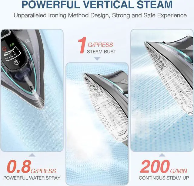 Alt view image 4 of 6 - Portable 1700-Watt Steam Iron Professional Grade w/ Digital LED Screen SelfClean