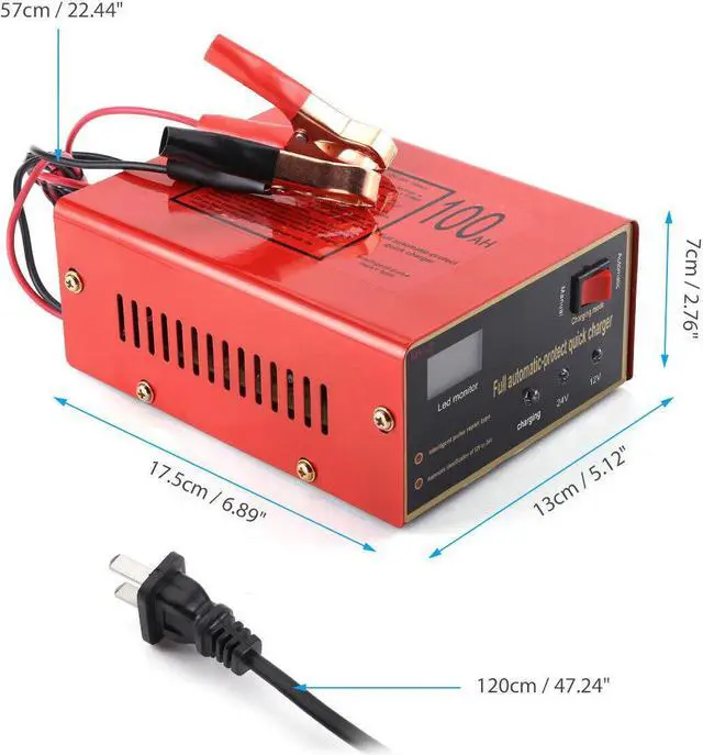 Alt view image 3 of 7 - Maintenance-free Battery Charger 12V/24V For Electric Car Scooter SUV Lawn Mower