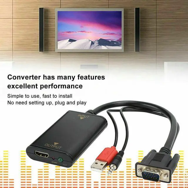 Alt view image 2 of 6 - VGA Male To HDMI Output 1080P HD Audio TV AV HDTV Video Cable Converter Adapter
