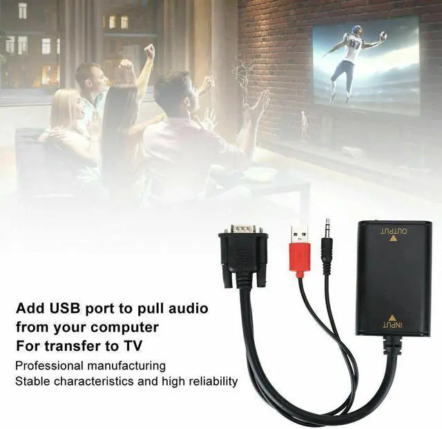 Alt view image 6 of 6 - VGA Male To HDMI Output 1080P HD Audio TV AV HDTV Video Cable Converter Adapter