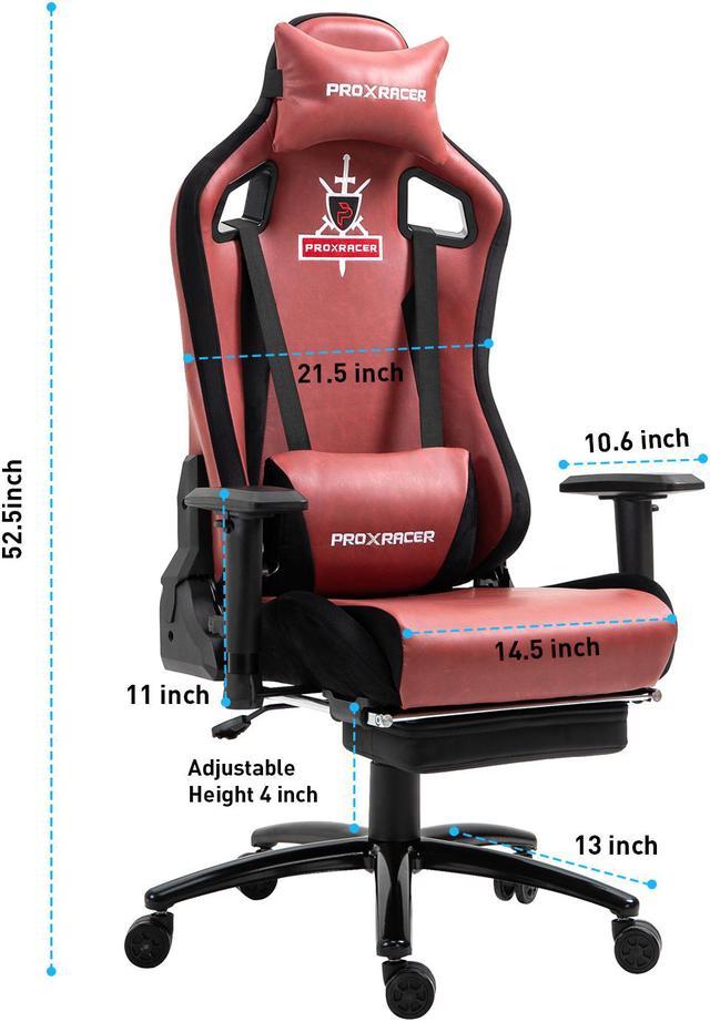 Red PU Leather Gaming Chair with USB Massage Lumbar Pillow and Footrest