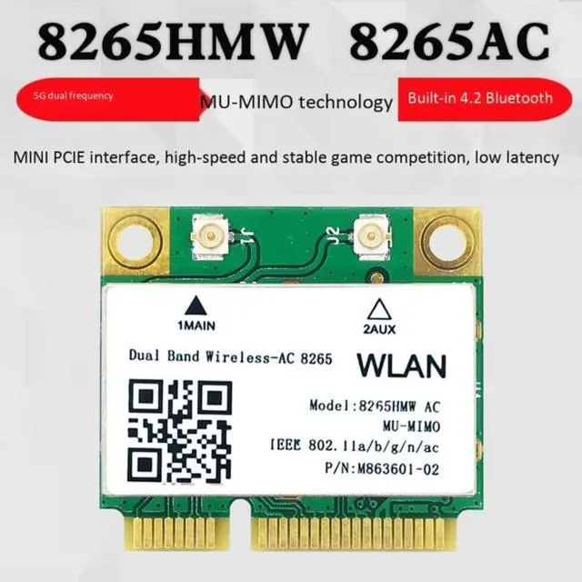 Main image of 8265 AC WiFi Card Support MU-MiMO 1200M 2.4/5G Mini PCIE Bluetooth 4.2 for Win7 Win 8 Win 10 Linux