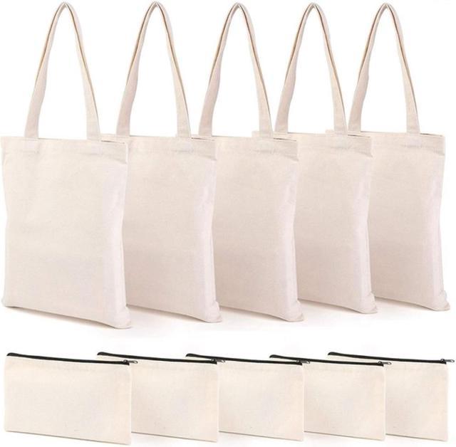 Canvas Pencil Pouch Tote Bags Set,DIY Craft Blank Makeup Bags with Zip  Canvas Pen Case DIY Reusable Shopping Grocery Bag 