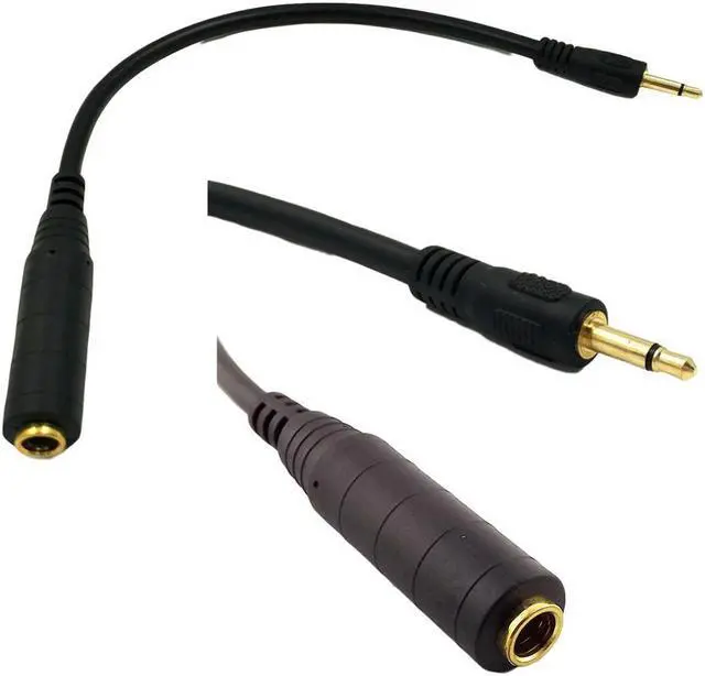 Main image of 1pc 1Ft 3.5mm 1/8" Male to 6.35mm 1/4 Female Mono Audio Adapter Converter Connector Cord Black Cable