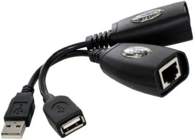 Alt view image 2 of 3 - 2Pcs USB To RJ45 RJ 45 LAN Cable Extension Adapter Extender Over Cat5 RJ45 Cat6 Patch Cord Black Networking Accessories