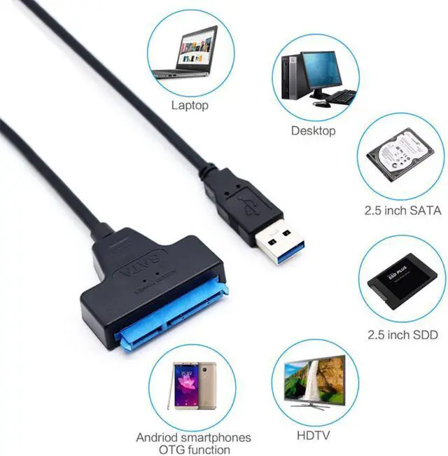 Alt view image 3 of 3 - USB2.0/3.0 To SATA 22pin Cable Adapter Converter Lines HDD SSD Connect Cord Wire for 2.5in Hard Disk Drives for Solid Disk Drive