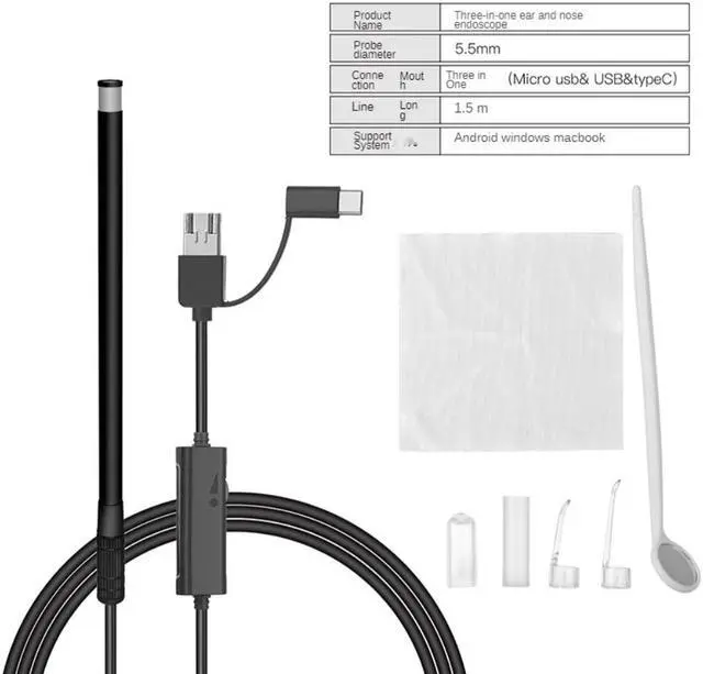 Main image of Ear Endoscopy Camera with 6 Dimmable Brightness Adjustable LEDs 5.5MM Lens  Water Resistance Inspection Otoscope Camera Visual