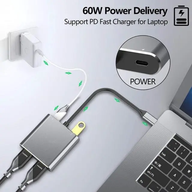 Alt view image 2 of 3 - Type C To Dual HDMI-Compatible USB 3.0 PD Converter 4 In 1 USB C Dock Station Hub 4K Adapter Cable for Phone Macbook Laptop TV