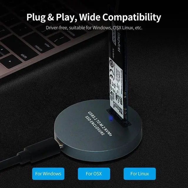 Alt view image 5 of 7 - LM-914 USB 3.1 Type-C to PCI-E M.2 NVMe SSD Enclosure Adapter Converter for Windows OSX Linux Gray