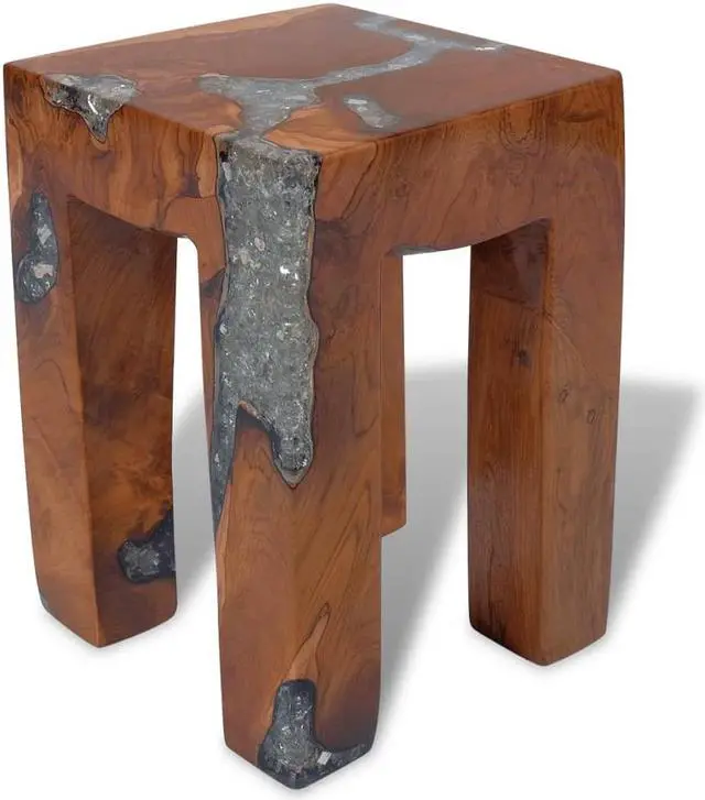 Alt view image 9 of 17 - vidaXL Stool Ottoman Foot Rest Foot Stool Side Table Solid Teak Wood and Resin