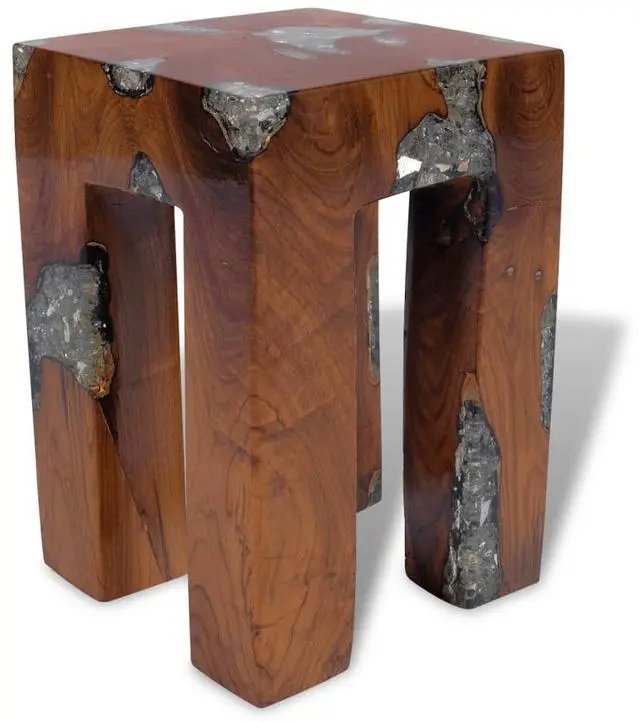 Alt view image 12 of 17 - vidaXL Stool Ottoman Foot Rest Foot Stool Side Table Solid Teak Wood and Resin