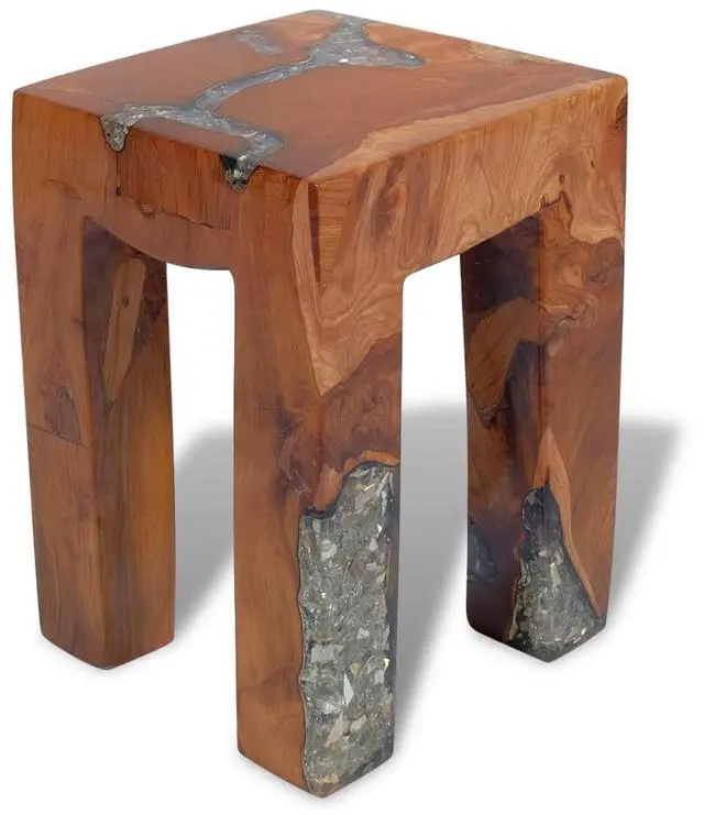 Alt view image 13 of 17 - vidaXL Stool Ottoman Foot Rest Foot Stool Side Table Solid Teak Wood and Resin