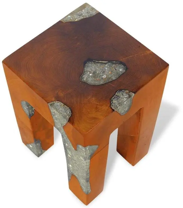 Alt view image 14 of 17 - vidaXL Stool Ottoman Foot Rest Foot Stool Side Table Solid Teak Wood and Resin