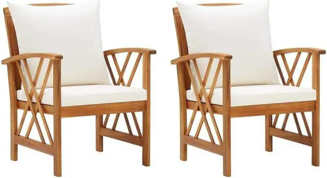Alt view image 11 of 18 - vidaXL Patio Chairs 2 pcs Patio Dining Chair with Cushions Solid Wood Acacia