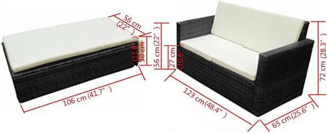 Alt view image 13 of 16 - vidaXL Patio Furniture Set 2 Piece Loveseat Outdoor Sofa Poly Rattan Black