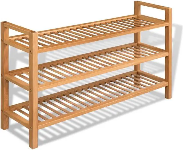 Alt view image 6 of 18 - vidaXL Solid Oak Wood Shoe Rack with 3 Shelves 23.6" Hallway Footwear Storage