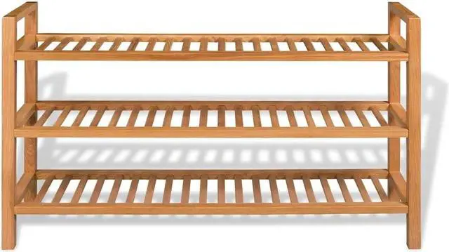 Alt view image 7 of 18 - vidaXL Solid Oak Wood Shoe Rack with 3 Shelves 23.6" Hallway Footwear Storage